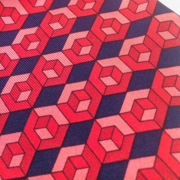 Gucci Red Pink Navy Op Art Silk Tie - Picture 3 of 5